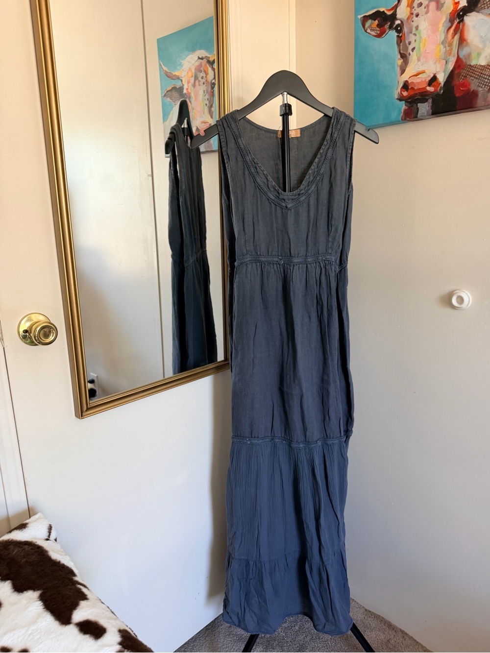 Carla Conti Italy Charcoal Gray Boho Tiered Maxi Dress Size S